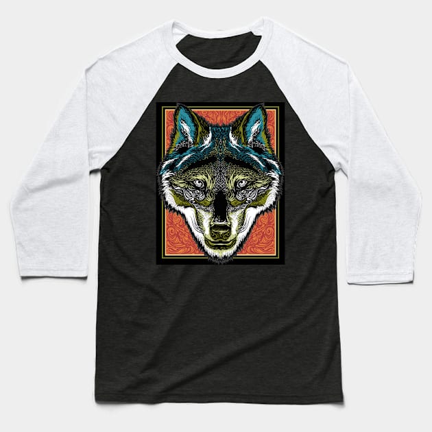 Wolf The Dreamer Baseball T-Shirt by CHAKRart